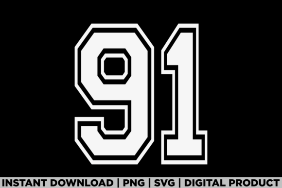 Number 91 Birthday Varsity Sports Embroidery